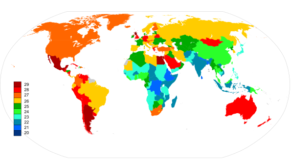 Average BMI across the world.